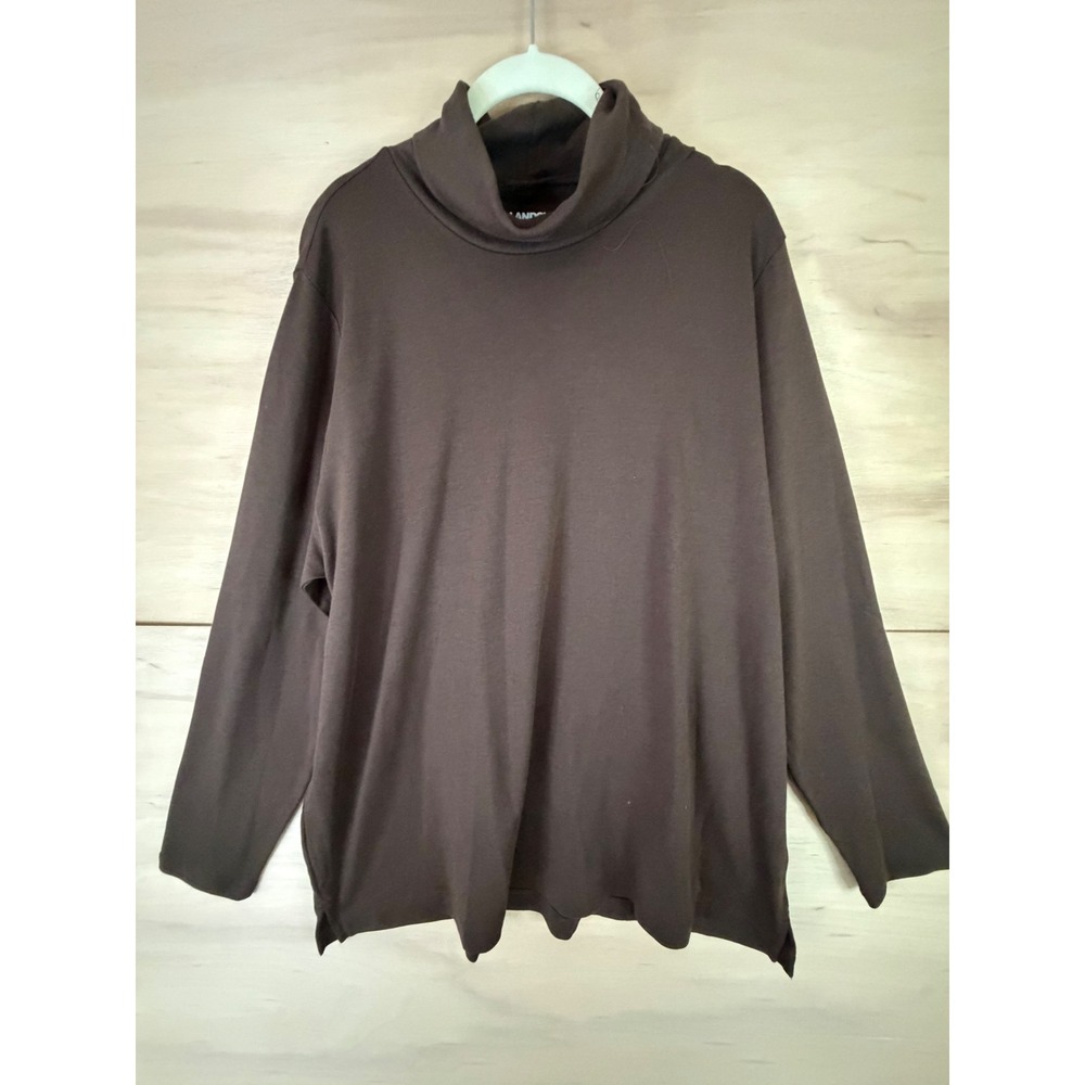 Lands End Women 3X Brown Cotton Long Sleeve Turtleneck Top Plus Size 24W-26W
